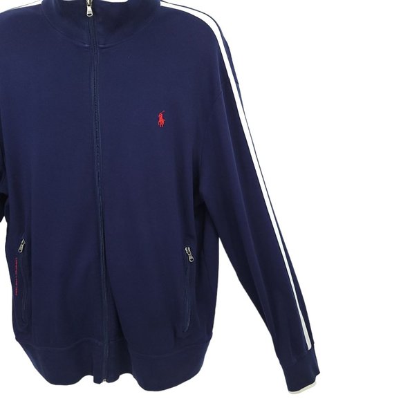 Polo Ralph Lauren Performance Full Zip Jacket Mens Size XL Stripe Track Blue - Picture 11 of 16